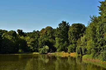 Fototapeta na wymiar Skaryszewski Park (or Skaryszew Park) and Kamionkowskie Lake - Vistula’s old river bed, now a centre of recreation in Warsaw, Poland.