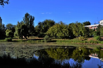 Skaryszewski Park (or Skaryszew Park) and Kamionkowskie Lake - Vistula’s old river bed, now a centre of recreation in Warsaw, Poland.