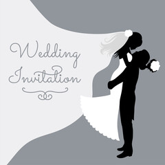 Romantic wedding silhouettes with text on grey.