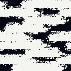 Grunge brush stroke seamless pattern. Organic, natural camouflage texture. Hand drawn black ink, paint smears print