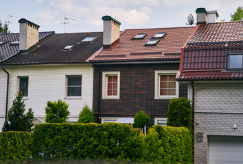 Multicolored townhouses in Kaliningrad on a sunny day