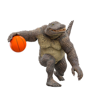 crocodile man is playing basketball