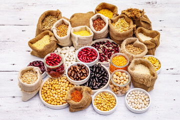 Assorted different types of beans and cereals grains