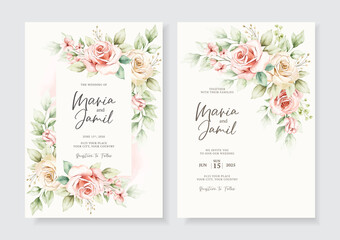 Wedding invitation cards template with watercolor floral decoration