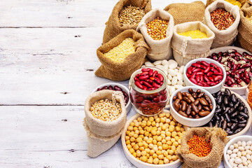 Assorted different types of beans and cereals grains
