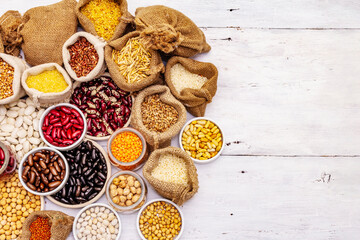 Assorted different types of beans and cereals grains