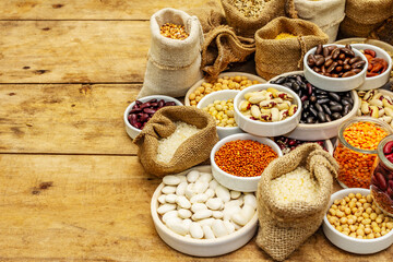 Assorted different types of beans and cereals grains