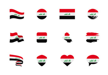 Iraq flag - flat collection. Flags of different shaped twelve flat icons.