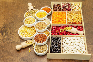Assorted different types of beans and cereals grains