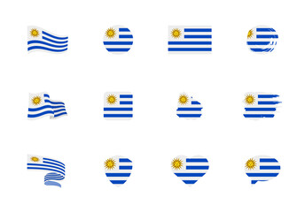 Uruguay flag - flat collection. Flags of different shaped twelve flat icons.
