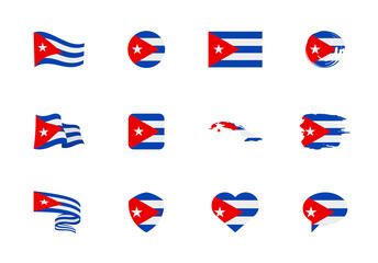 Cuba flag - flat collection. Flags of different shaped twelve flat icons.