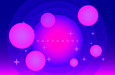 Trendy pastel pink background with spheres and geometric elements. Vaporwave retro pop aesthetcis.