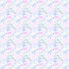 colorful botanical doodle set in pink and lavander color with geometric elements