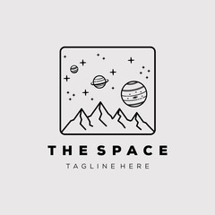 Mountain, Space line art logo vector illustration design