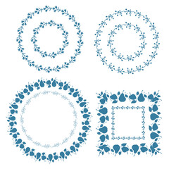 A set of frames in the form of wreaths of decorative herbs. Vector illustration.