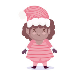 merry christmas, cute helper with hat and mittens cartoon icon design