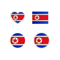 Collection of flag north korea design isolated on white background
