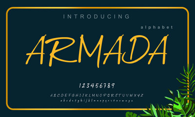 Armada font Elegant alphabet letters font and number. Lettering Minimal Fashion Designs. Typography fonts regular uppercase and lowercase. vector illustration