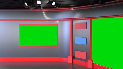 News Studio, Backdrop For TV Shows .TV On Wall.3D Virtual News Studio Background, 3d illustration
