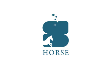 S blue white horse alphabet letter logo icon with stallion shape inside. Creative design for company and business