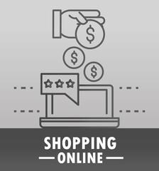 shopping online laptop payment market commerce in thin line style