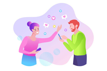 Social media marketing for friends. Refer a friend concept. Modern flat vector illustration.