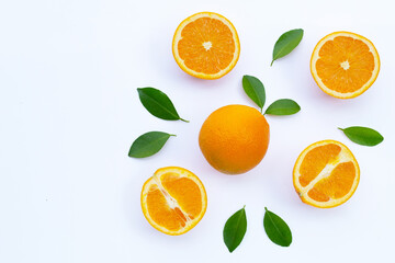 High vitamin C, Juicy and sweet. Fresh orange fruit on white background.