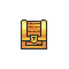 Golden Chest Pixel Art Illustration with White Background