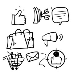 hand drawn Simple Set of Marketing Related Vector Line Icons in doodle style vector isolated background