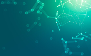 Abstract background. Molecules technology with polygonal shapes, connecting dots and lines. Connection structure. Big data visualization.