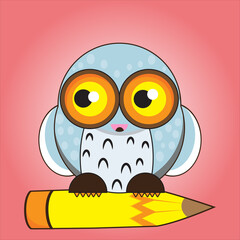 owl mascot sitting on a pencil, owl macot vector eps 10, owl school with pencil