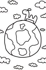 Animal world and clouds, Vector outline illustration for coloring book pages