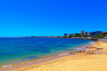 Sandy Beach of Cascais Portugal . Empty beach with no people 