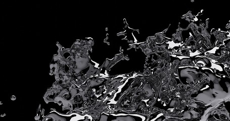 3D render, Silver liquids Splash, Abstract fluid background
