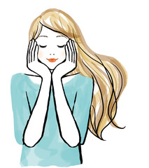 頬に手をあてて気持ち良さそうな顔をしている女性