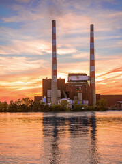 Coal Fired Power Plant at Sunrise in Detroit Area