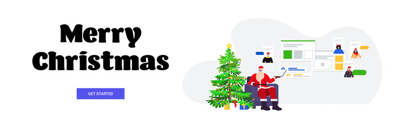 santa in mask discussing with mix race people during video call happy new year merry christmas holidays celebration online communication concept horizontal vector illustration