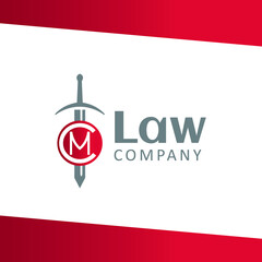 Law company logo. CM letters. Sword concept icon