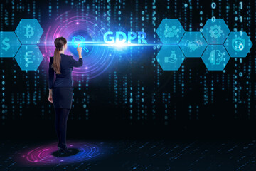Fototapeta na wymiar Business, Technology, Internet and network concept. Young businessman working on a virtual screen of the future and sees the inscription: GDPR