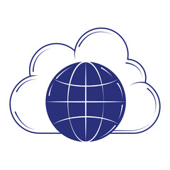 social media world cloud computing blue line fill style
