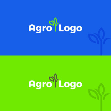 Agro logo design. Blue and green background. Agriculture vector. Farm, leaf concept.