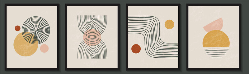 Trendy contemporary set of abstract creative geometric minimalist artistic hand painted composition. Vector posters for wall decor in vintage style