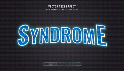 Blue neon lights text style with wall texture and glowing effect