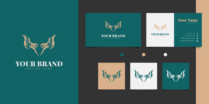 Deer head logo with big elegant antlers for your logo or business identity