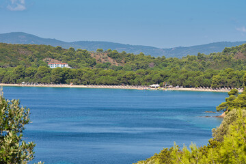 Fototapeta na wymiar Koukounaries beach, Skiathos island, Greece .famous exotic beach all over the world