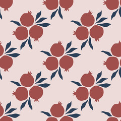 Stoffe zum Nähen Vector seamless pattern. Pomegranate hand drawn illustration. Ripe pomegranate and leaves on white background. Design for wallpaper, textile, modern print.