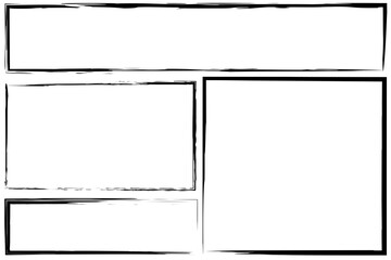 Black brush rectangles. Black frame. Ink border. Black boxes hand-drawn with a pencil. Stock image. EPS 10.