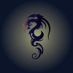 Obraz premium Hand drawn of Tribal Tattoo Dragon , vector illustration