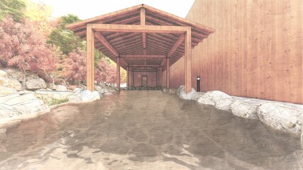 温泉 屋外 個室露天風呂 屋根あり ゴリラ36 Wall Mural Hiro Studio