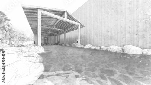 温泉 屋外 露天風呂 屋根有り 人無23 Wall Mural Hiro Studio